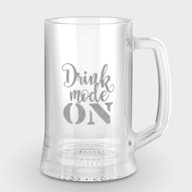 Кружка пивная с гравировкой с принтом Drink beer mode on ,  |  | beer | drink | drink beer | engraving | гравировка | надписи | цитаты