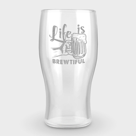 Бокал пивной с гравировкой с принтом Life is brewtiful в Санкт-Петербурге,  |  | Тематика изображения на принте: beer | brew | engraving | life | гравировка | надписи | цитаты