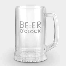 Кружка пивная с гравировкой с принтом BE:ER o clock ,  |  | beer | clock | engraving | гравировка | надписи | цитаты