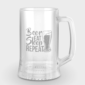 Кружка пивная с гравировкой с принтом Beer eat sleep repeat в Тюмени,  |  | Тематика изображения на принте: beer | eat | engraving | repeat | sleep | гравировка | надписи | цитаты