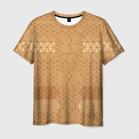Мужская футболка 3D с принтом Геометрический узор абстрактный ритм в Кировске, 100% полиэфир | прямой крой, круглый вырез горловины, длина до линии бедер | абстракция | беж | геометрия | коричневый | треугольники | фигуры | шестиугольник