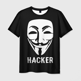Мужская футболка 3D с принтом HACKER (Маска V) в Петрозаводске, 100% полиэфир | прямой крой, круглый вырез горловины, длина до линии бедер | anonymous | guy fawkes | hacker | programmer | vendetta | айтишник | анонимус | бинарный код | вебмастер | вендетта | гай фокс | интернет технологии | информатика | ит специалист | маска v | маска гая фокса | матрица