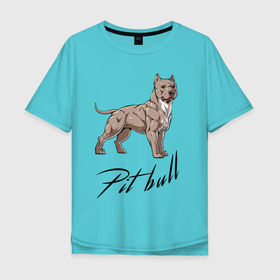 Мужская футболка хлопок Oversize с принтом Fearless Pit Bull в Санкт-Петербурге, 100% хлопок | свободный крой, круглый ворот, “спинка” длиннее передней части | Тематика изображения на принте: dog | ears | muzzle | pit bull | tail | пёс | питбуль | собака | уши | хвост