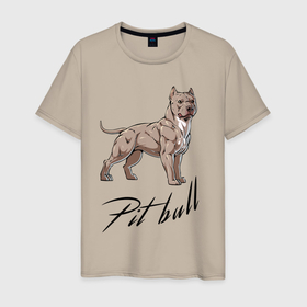 Мужская футболка хлопок с принтом Fearless Pit Bull в Петрозаводске, 100% хлопок | прямой крой, круглый вырез горловины, длина до линии бедер, слегка спущенное плечо. | dog | ears | muzzle | pit bull | tail | пёс | питбуль | собака | уши | хвост