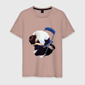 Мужская футболка хлопок с принтом Синдзи Икари на стуле , 100% хлопок | прямой крой, круглый вырез горловины, длина до линии бедер, слегка спущенное плечо. | 