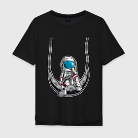 Мужская футболка хлопок Oversize с принтом Космонавт  на луне в Екатеринбурге, 100% хлопок | свободный крой, круглый ворот, “спинка” длиннее передней части | вселенная | космический | космонавт | космос | луна