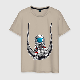 Мужская футболка хлопок с принтом Космонавт  на луне , 100% хлопок | прямой крой, круглый вырез горловины, длина до линии бедер, слегка спущенное плечо. | вселенная | космический | космонавт | космос | луна