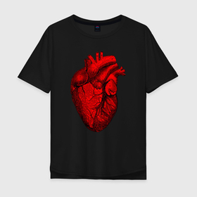Мужская футболка хлопок Oversize с принтом Сердце анатомическое в Петрозаводске, 100% хлопок | свободный крой, круглый ворот, “спинка” длиннее передней части | doctor | physician | анатомия | большое | врач | врачи | доктор | лекарь | медик | медицина | медработник | сердце | скребок | терапевт | целитель | шабер | эскулап