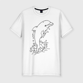 Мужская футболка хлопок Slim с принтом Dolphin   Tattoo в Петрозаводске, 92% хлопок, 8% лайкра | приталенный силуэт, круглый вырез ворота, длина до линии бедра, короткий рукав | dolphin | fin | tattoo | water | вода | дельфин | плавник | татуировка