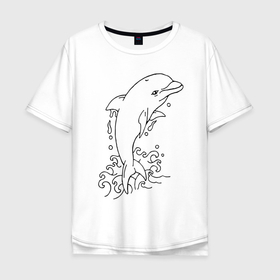 Мужская футболка хлопок Oversize с принтом Dolphin   Tattoo в Тюмени, 100% хлопок | свободный крой, круглый ворот, “спинка” длиннее передней части | Тематика изображения на принте: dolphin | fin | tattoo | water | вода | дельфин | плавник | татуировка