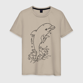 Мужская футболка хлопок с принтом Dolphin   Tattoo в Тюмени, 100% хлопок | прямой крой, круглый вырез горловины, длина до линии бедер, слегка спущенное плечо. | dolphin | fin | tattoo | water | вода | дельфин | плавник | татуировка