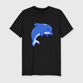 Мужская футболка хлопок Slim с принтом Маленький дельфинёнок в Санкт-Петербурге, 92% хлопок, 8% лайкра | приталенный силуэт, круглый вырез ворота, длина до линии бедра, короткий рукав | dolphin | fin | smile | tail | дельфин | плавник | улыбка | хвост