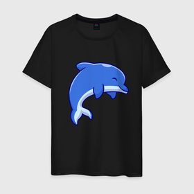 Мужская футболка хлопок с принтом Маленький дельфинёнок в Санкт-Петербурге, 100% хлопок | прямой крой, круглый вырез горловины, длина до линии бедер, слегка спущенное плечо. | dolphin | fin | smile | tail | дельфин | плавник | улыбка | хвост