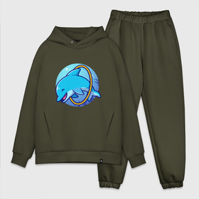 Мужской костюм хлопок OVERSIZE с принтом Дрессированный дельфинчик в Курске,  |  | dolphin | hoop | ocean | sea | дельфин | море | обруч | океан