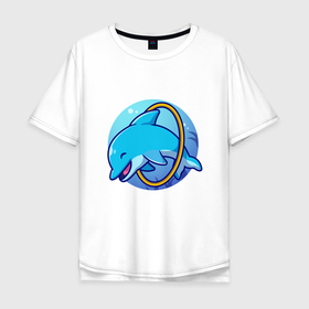 Мужская футболка хлопок Oversize с принтом Дрессированный дельфинчик в Курске, 100% хлопок | свободный крой, круглый ворот, “спинка” длиннее передней части | dolphin | hoop | ocean | sea | дельфин | море | обруч | океан