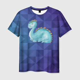 Мужская футболка 3D с принтом Голубой  динозаврик в Кировске, 100% полиэфир | прямой крой, круглый вырез горловины, длина до линии бедер | дино | динозавр | динозаврик | маленький динозавр | милый