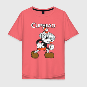 Мужская футболка хлопок Oversize с принтом Злая чашечка cuphead в Тюмени, 100% хлопок | свободный крой, круглый ворот, “спинка” длиннее передней части | cuphead | cupheadshow | игра чашки | капхед | капхэд | нетфликс | чашечки | чашка | чашки | шоу | шоу чашечка