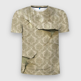 Мужская футболка 3D Slim с принтом Рваные обои   Авангард в Курске, 100% полиэстер с улучшенными характеристиками | приталенный силуэт, круглая горловина, широкие плечи, сужается к линии бедра | fashion | pattern | vanguard | wallpaper | авангард | мода | обои | узор