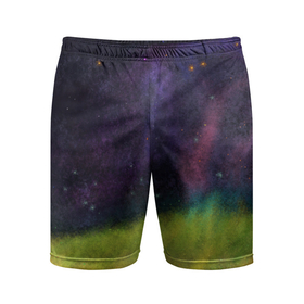 Мужские шорты спортивные с принтом Горный пейзаж со звёздным небом и северным сиянием by Apkx в Тюмени,  |  | apkx | aurora | night | stars | аркх | горы | звёзды | ночь | пейзаж | северное сияние