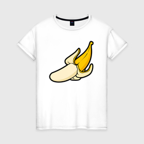 Женская футболка хлопок с принтом Почисть банан в Санкт-Петербурге, 100% хлопок | прямой крой, круглый вырез горловины, длина до линии бедер, слегка спущенное плечо | банан | желтый | лето | прикол | фрукты | юмор