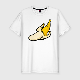 Мужская футболка хлопок Slim с принтом Почисть банан в Курске, 92% хлопок, 8% лайкра | приталенный силуэт, круглый вырез ворота, длина до линии бедра, короткий рукав | банан | желтый | лето | прикол | фрукты | юмор