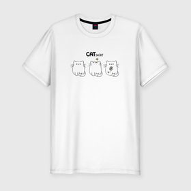 Мужская футболка хлопок Slim с принтом Три котика , 92% хлопок, 8% лайкра | приталенный силуэт, круглый вырез ворота, длина до линии бедра, короткий рукав | kawaii | кот | котики | коты | милота | простой | черно белое