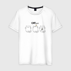 Мужская футболка хлопок с принтом Три котика в Екатеринбурге, 100% хлопок | прямой крой, круглый вырез горловины, длина до линии бедер, слегка спущенное плечо. | kawaii | кот | котики | коты | милота | простой | черно белое