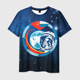 Мужская футболка 3D с принтом Первый Космонавт Юрий Гагарин 3D 3 в Белгороде, 100% полиэфир | прямой крой, круглый вырез горловины, длина до линии бедер | гагарин | день космонавтики | космонавт | космонавтика | первый | русский | советский | юрий гагарин