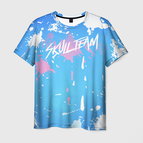 Мужская футболка 3D с принтом Кляксы Skull Team в городе Новоалтайск, 100% полиэфир | прямой крой, круглый вырез горловины, длина до линии бедер | skull | голубое | кляксы | надпись | слова