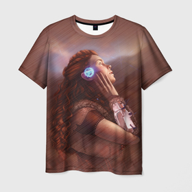 Мужская футболка 3D с принтом Aloy from Horizon в Санкт-Петербурге, 100% полиэфир | прямой крой, круглый вырез горловины, длина до линии бедер | aloy | horizon | видеоигры | воин | воительница | рыжая воительница | элой