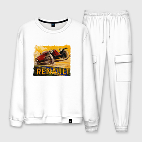 Мужской костюм хлопок с принтом Renault   Racing   Retro в Курске, 100% хлопок | на свитшоте круглая горловина, мягкая резинка по низу. Брюки заужены к низу, на них два вида карманов: два “обычных” по бокам и два объемных, с клапанами, расположенные ниже линии бедра. Брюки с мягкой трикотажной резинкой на поясе и по низу штанин. В поясе для дополнительного комфорта — широкие завязки | car | racing | renault | retro | автомобиль | гонка | рено | ретро