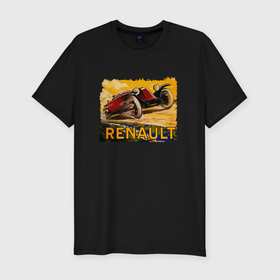Мужская футболка хлопок Slim с принтом Renault   Racing   Retro в Новосибирске, 92% хлопок, 8% лайкра | приталенный силуэт, круглый вырез ворота, длина до линии бедра, короткий рукав | car | racing | renault | retro | автомобиль | гонка | рено | ретро