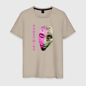 Мужская футболка хлопок с принтом Маска Ghostwire в Тюмени, 100% хлопок | прямой крой, круглый вырез горловины, длина до линии бедер, слегка спущенное плечо. | ghostwire | игра | лицо | маска | надпись | япония