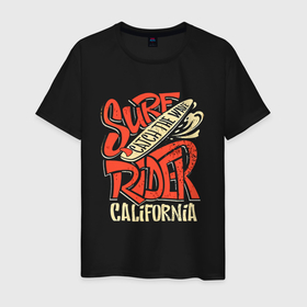 Мужская футболка хлопок с принтом Surf rider   Catch the wave   California в Белгороде, 100% хлопок | прямой крой, круглый вырез горловины, длина до линии бедер, слегка спущенное плечо. | california | rider | slogan | surf | wave | волна | калифорния | сёрфинг | слоган