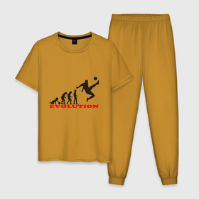 Мужская пижама хлопок с принтом Football Evolution в Тюмени, 100% хлопок | брюки и футболка прямого кроя, без карманов, на брюках мягкая резинка на поясе и по низу штанин
 | football | soccer | sport | игрок | мяч | спорт | спортсмен | футбол | футболист