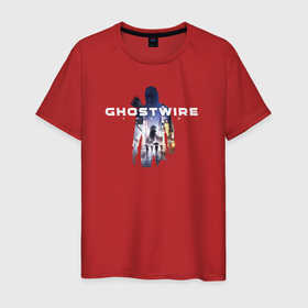 Мужская футболка хлопок с принтом Ghostwire: Tokyo. в Тюмени, 100% хлопок | прямой крой, круглый вырез горловины, длина до линии бедер, слегка спущенное плечо. | ghostwire | игра | надпись | персонаж | стрелы | токио | япония