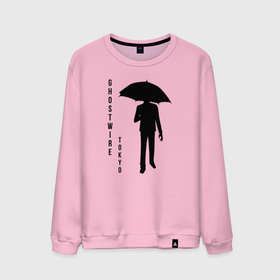 Мужской свитшот хлопок с принтом Rain Walker в Тюмени, 100% хлопок |  | Тематика изображения на принте: ghostwire | дождь | зонт | игра | надпись | персонаж
