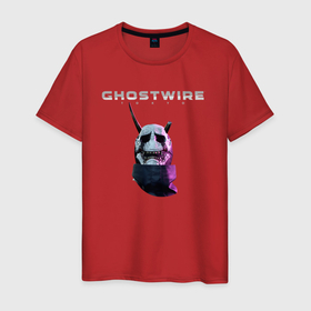 Мужская футболка хлопок с принтом Маска Ghostwire: Tokyo в Тюмени, 100% хлопок | прямой крой, круглый вырез горловины, длина до линии бедер, слегка спущенное плечо. | Тематика изображения на принте: ghostwire | игра | маска | надпись | названиме | персонаж | токио | япония