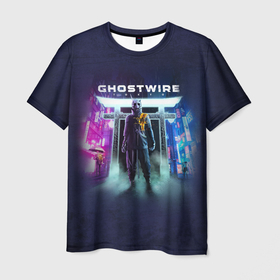 Мужская футболка 3D с принтом Врата Ghostwire в Белгороде, 100% полиэфир | прямой крой, круглый вырез горловины, длина до линии бедер | ghostwire | hannya | врата | игра | надпись | персонаж