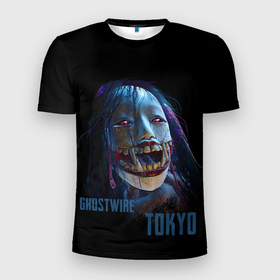 Мужская футболка 3D Slim с принтом Ghostwire Tokyo. в Тюмени, 100% полиэстер с улучшенными характеристиками | приталенный силуэт, круглая горловина, широкие плечи, сужается к линии бедра | ghostwire | демон | женщина | игра | надпись | название | токио | япония
