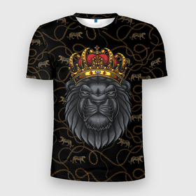 Мужская футболка 3D Slim с принтом Король лев  Black в Курске, 100% полиэстер с улучшенными характеристиками | приталенный силуэт, круглая горловина, широкие плечи, сужается к линии бедра | black | король | король лев | лев | львенок | львица | черный лев