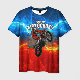 Мужская футболка 3D с принтом Extreme  Motocross в Санкт-Петербурге, 100% полиэфир | прямой крой, круглый вырез горловины, длина до линии бедер | extreme | extreme motocross | moto | motocross | мотокросс | мотоспорт | мотоцикл | мотоциклист