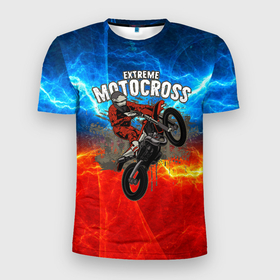 Мужская футболка 3D Slim с принтом Extreme  Motocross в Екатеринбурге, 100% полиэстер с улучшенными характеристиками | приталенный силуэт, круглая горловина, широкие плечи, сужается к линии бедра | extreme | extreme motocross | moto | motocross | мотокросс | мотоспорт | мотоцикл | мотоциклист