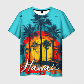 Мужская футболка 3D с принтом Hawaii | Солнце, Пальмы , 100% полиэфир | прямой крой, круглый вырез горловины, длина до линии бедер | beach | hawaii | palm trees | sea | summer | sun | travel | vacation | лето | море | отдых | отпуск | пальмы | пляж | путешествия | солнце