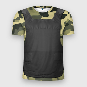 Мужская футболка 3D Slim с принтом Бронижелет в Тюмени, 100% полиэстер с улучшенными характеристиками | приталенный силуэт, круглая горловина, широкие плечи, сужается к линии бедра | армейское | бронижелет | военное | камуфляж | хаки