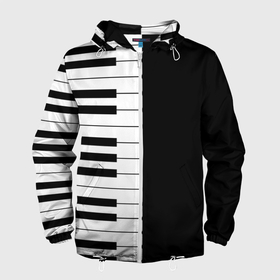 Мужская ветровка 3D с принтом Черно Белое Пианино (Piano) в Курске, 100% полиэстер | подол и капюшон оформлены резинкой с фиксаторами, два кармана без застежек по бокам, один потайной карман на груди | clavichord | grand piano | harpsichord | octaves | piano | spinet | бетховен | звук | клавесин | клавиатура | клавикорд | клавиши | классическая музыка | моцарт | музыка | музыкальный инструмент | музыкант | октавы | пальцы