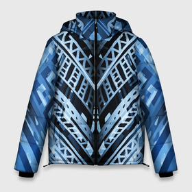 Мужская зимняя куртка 3D с принтом Неоновый узор. Абстракция. Голубой и синий цвет на черном фоне в Белгороде, верх — 100% полиэстер; подкладка — 100% полиэстер; утеплитель — 100% полиэстер | длина ниже бедра, свободный силуэт Оверсайз. Есть воротник-стойка, отстегивающийся капюшон и ветрозащитная планка. 

Боковые карманы с листочкой на кнопках и внутренний карман на молнии. | Тематика изображения на принте: абстрактный | абстракция | белый | детский | женский | металлический синий | мужской | насыщенный | неон | неоновый | неоновый свет | неоновый узор | полосы | светлый | синий | синий металлик