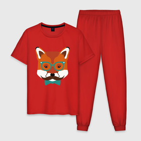 Мужская пижама хлопок с принтом Лис с усами. Хипстер в Тюмени, 100% хлопок | брюки и футболка прямого кроя, без карманов, на брюках мягкая резинка на поясе и по низу штанин
 | Тематика изображения на принте: cute | fox | foxy | ginger | orange | what does the fox say | зверек | зверь | лис | лиса | лисица | лисичка | милашка | милота | рыжая | рыжик | рыжуля | фыр фыр
