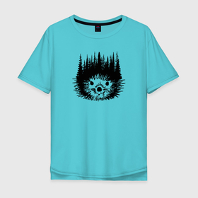 Мужская футболка хлопок Oversize с принтом Ёжик и лес в Новосибирске, 100% хлопок | свободный крой, круглый ворот, “спинка” длиннее передней части | деревья | дикие | дикий | ежик | животные | звери | лес | милые | природа | смешные