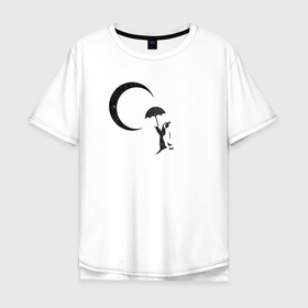 Мужская футболка хлопок Oversize с принтом Пингвин и Луна в Тюмени, 100% хлопок | свободный крой, круглый ворот, “спинка” длиннее передней части | деревья | дикие | дикий | животные | звери | лес | милые | пингвин | природа | смешные